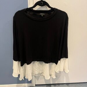 K + C Bloomingdale’s Black Blouse with White Trim